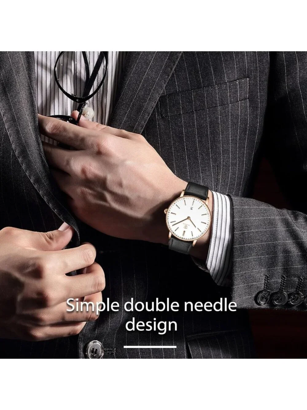 Men White Dial Black Leather Strap Analog Minimalist Fashion Simple Wrist Watch